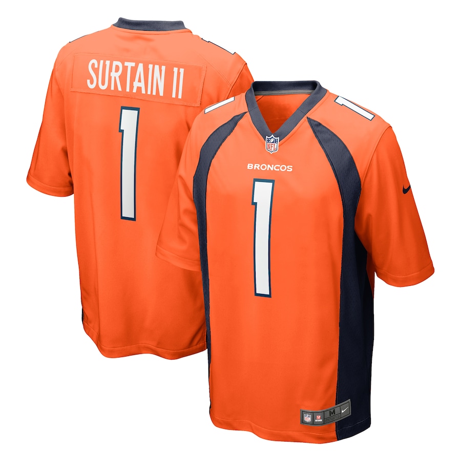 Mens Denver Broncos #1 Patrick Surtain II Nike Orange 2021 NFL Draft First Round Pick Game Jersey->jacksonville jaguars->NFL Jersey